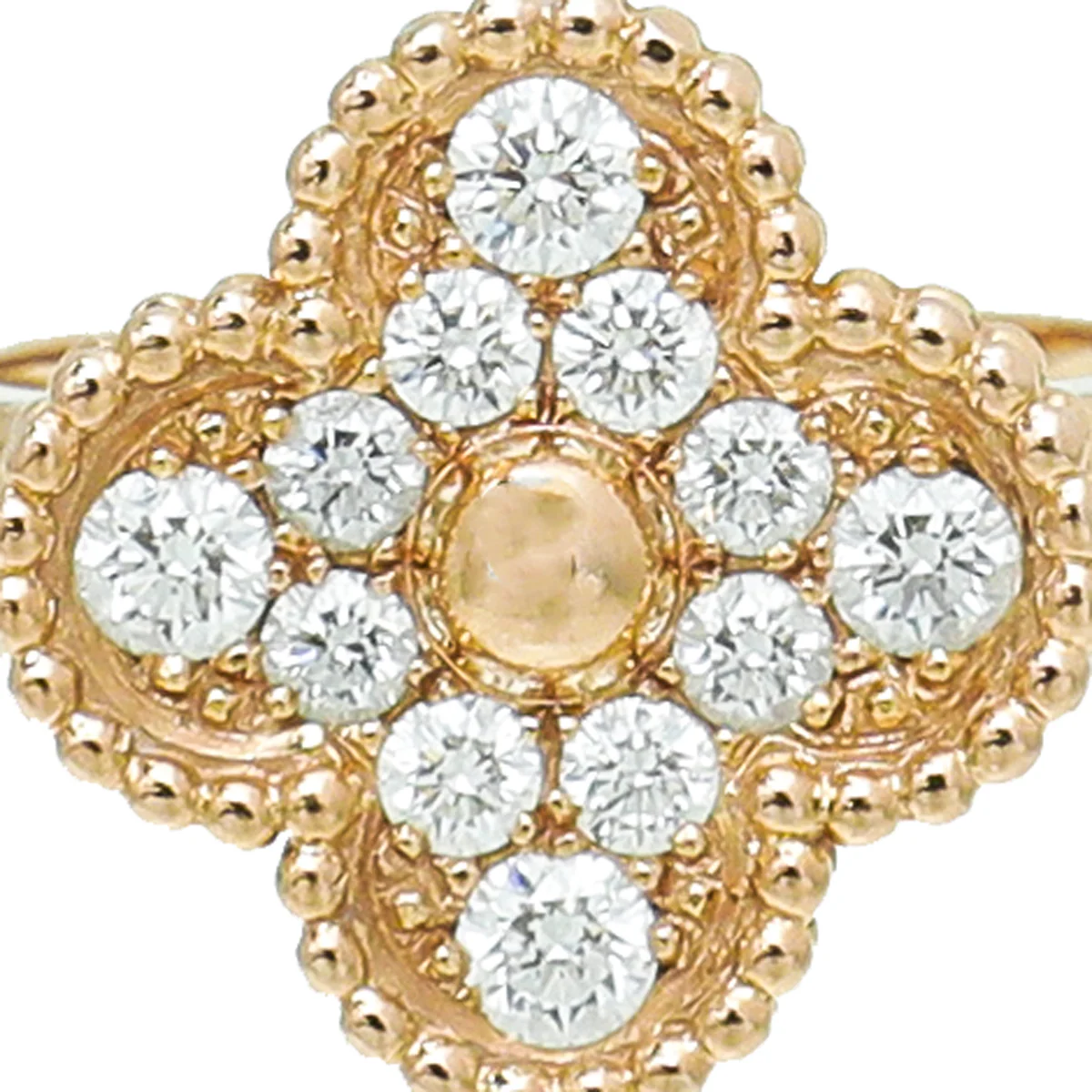 Van Cleef & Arpels 18K Rose Gold Diamond Vintage Alhambra Ring 50