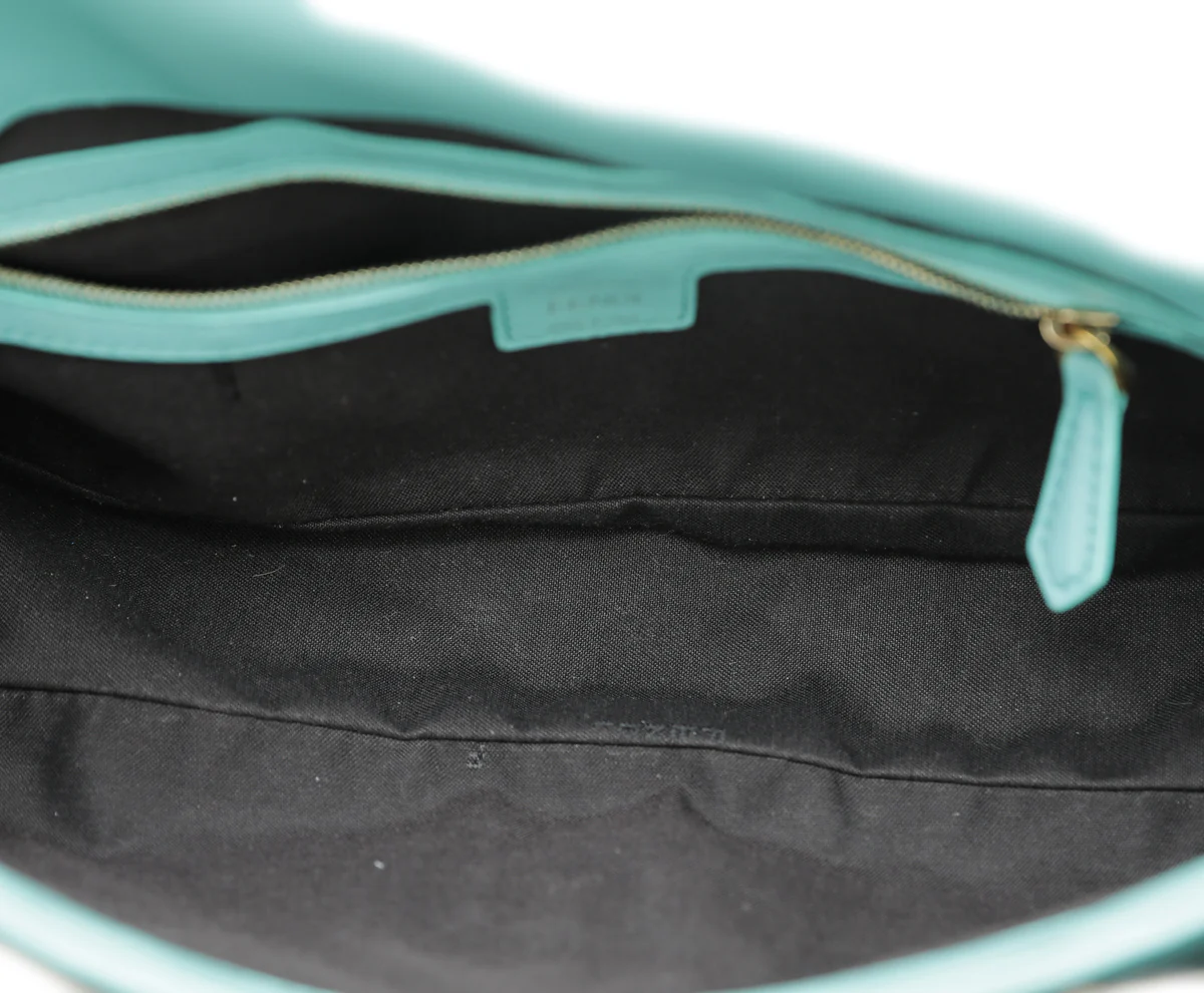 Fendi Tiffany Blue FF Embossed Baguette Medium Bag