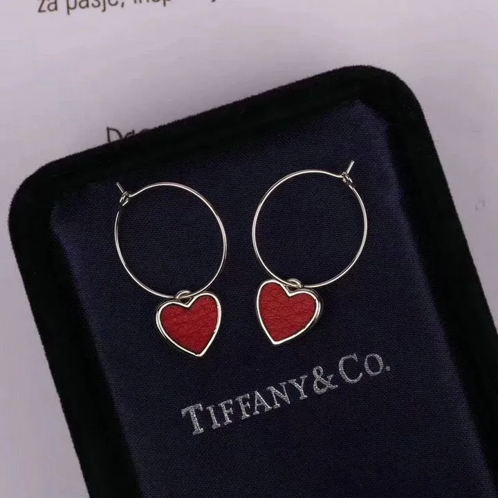 Tiffany Drop Earrings Loving Heart Charm Red Leather Double-sided Wear Set Knockoff UK