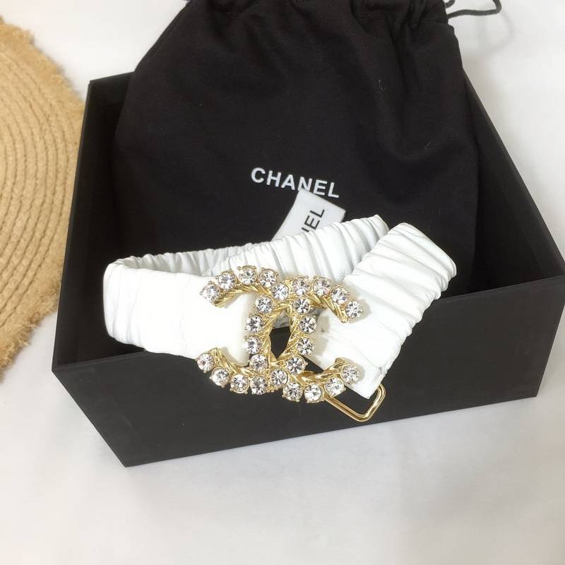 Chanel Belt Velvet White With Double C Buckle Gold-Toned and Strass Hardware Women Belt 30MM