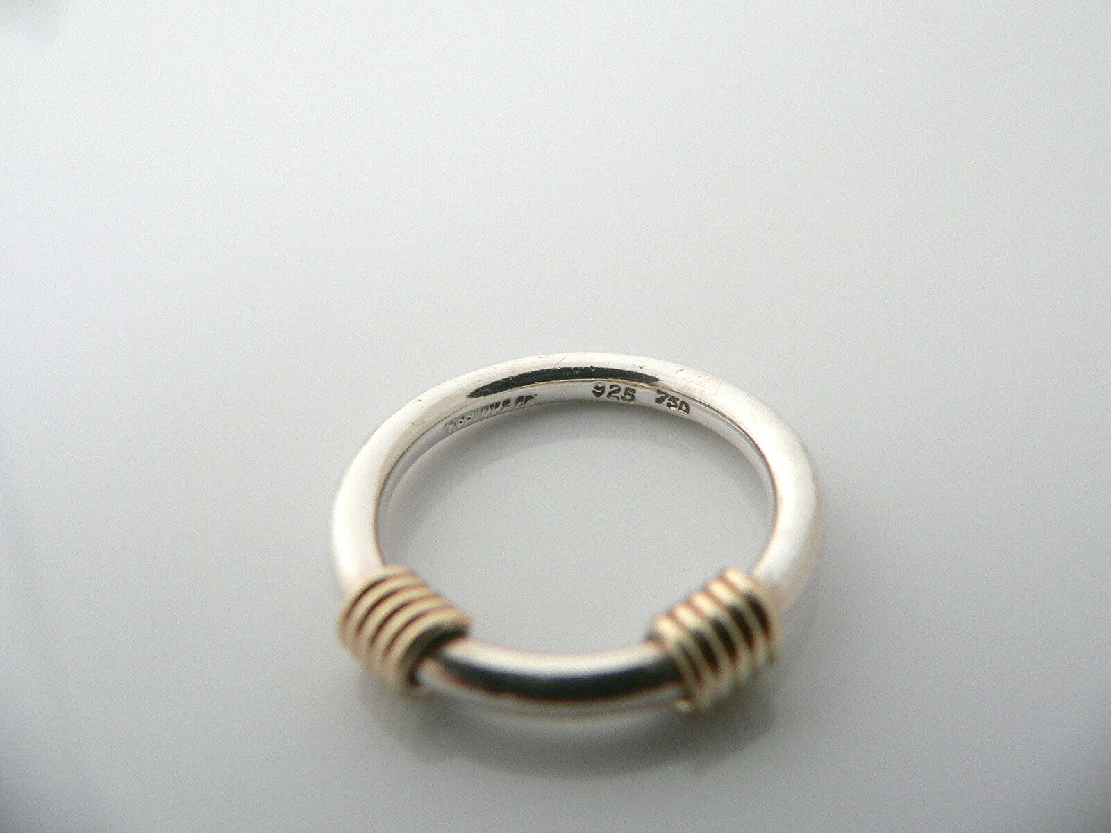 Tiffany & Co Silver 18K Gold Triple Coil Ring Stacking Band Sz 5.75 Gift Love
