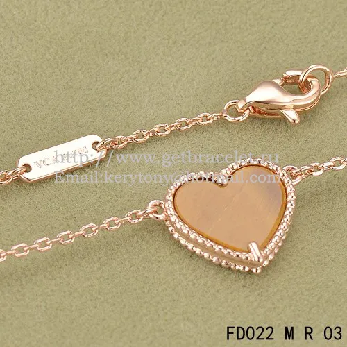 Van Cleef Arpels Sweet Alhambra Heart Pendant Pink Gold With Tiger's Eye Mother Of Pearl