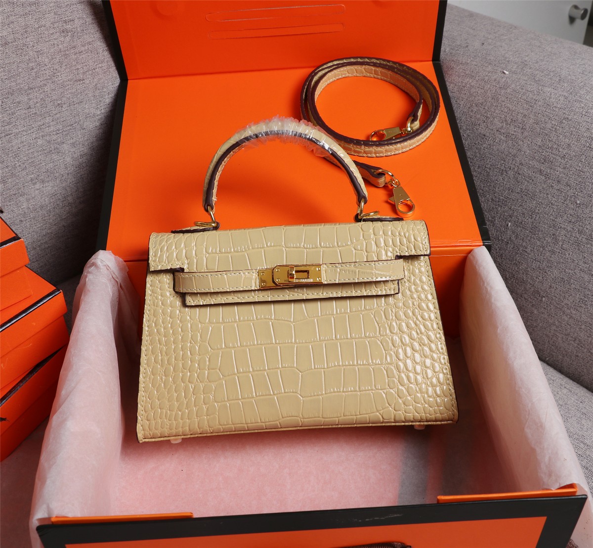 Hermes Kelly Gold Buckle Bag-Crocodile Handbag Shoulder Bag(Replica)
