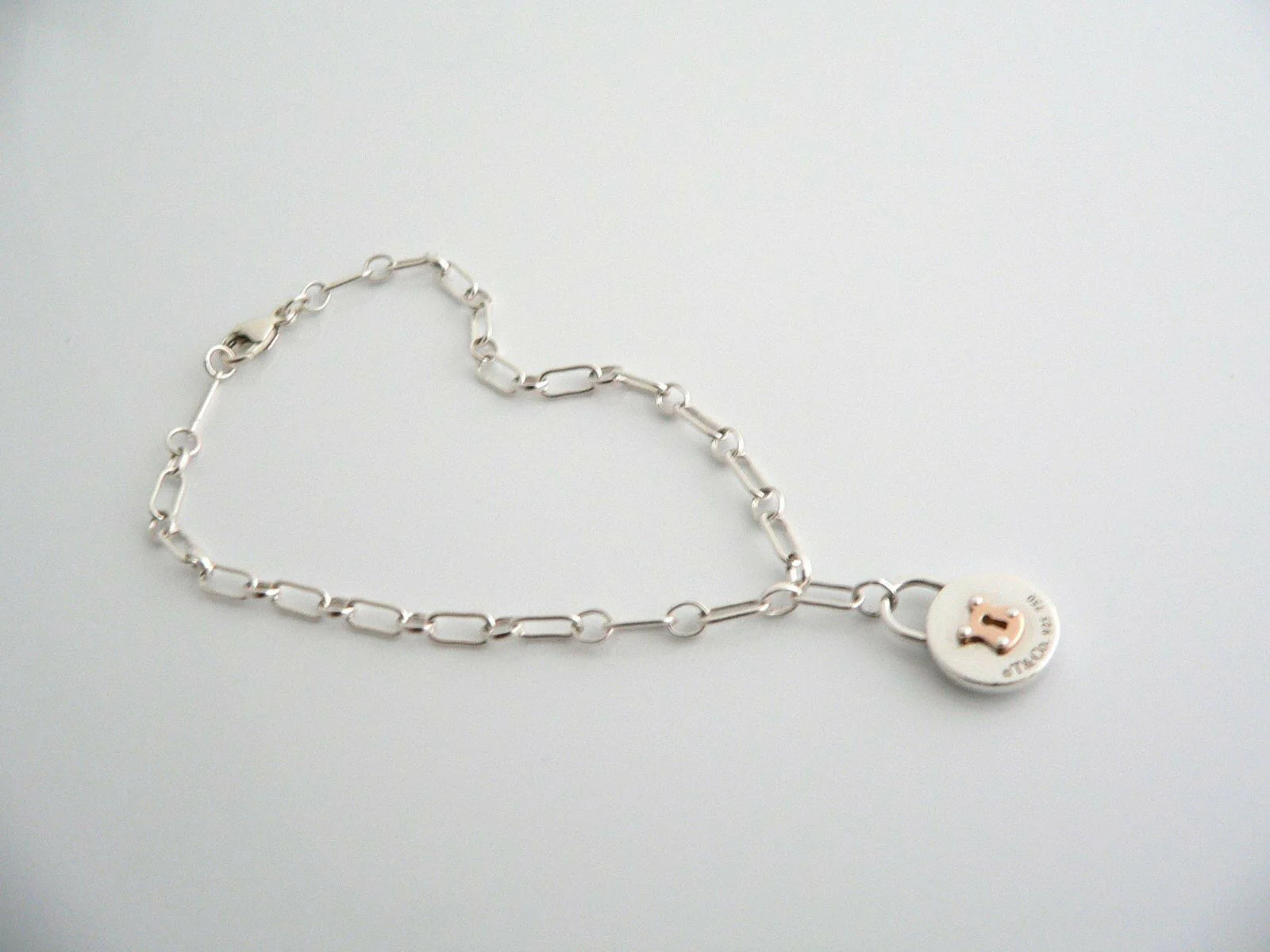 Tiffany & Co Silver 18K Gold Locks Bracelet Bangle Oval Link Chain Gift Love