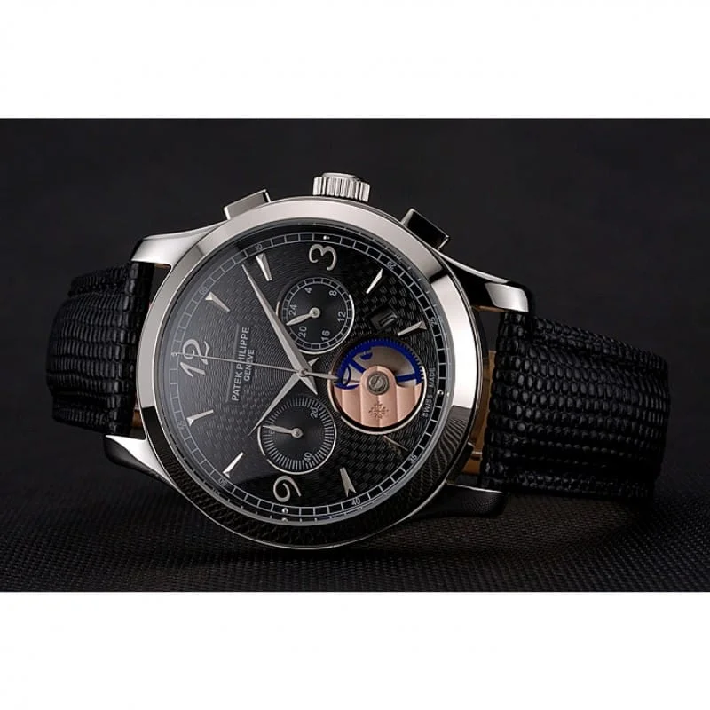 Chronograph Guilloche Dial Black 43 mm, Stainless Steel