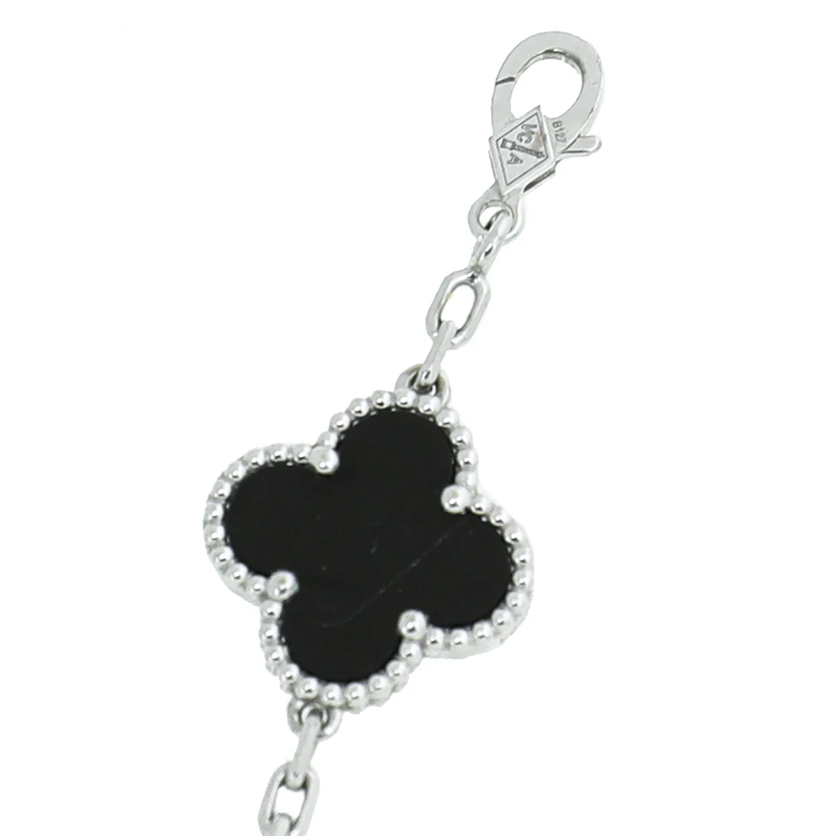 Van Cleef & Arpels 18K White Gold 5 Motifs Diamond Onyx Vintage Alhambra Bracelet