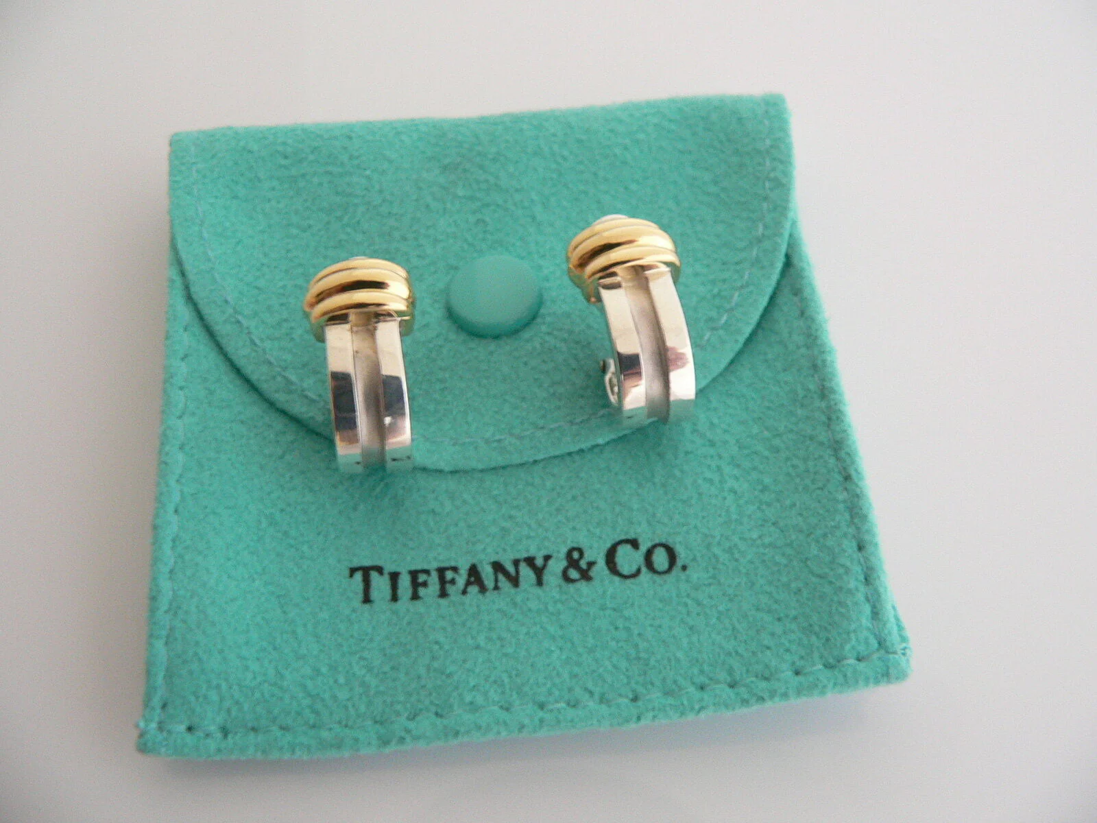 Tiffany & Co Silver 18K Gold Atlas Loop Earrings Pierced 18K Gold Post Gift Love