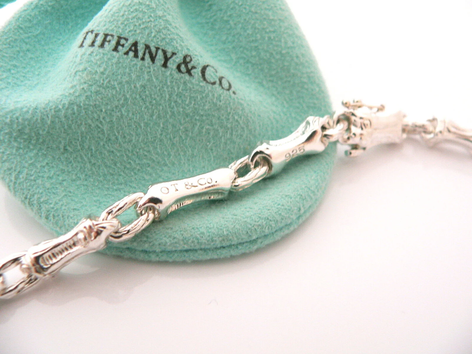 Tiffany & Co Bamboo Necklace Link Pendant Silver Nature Chain Gift Pouch Love