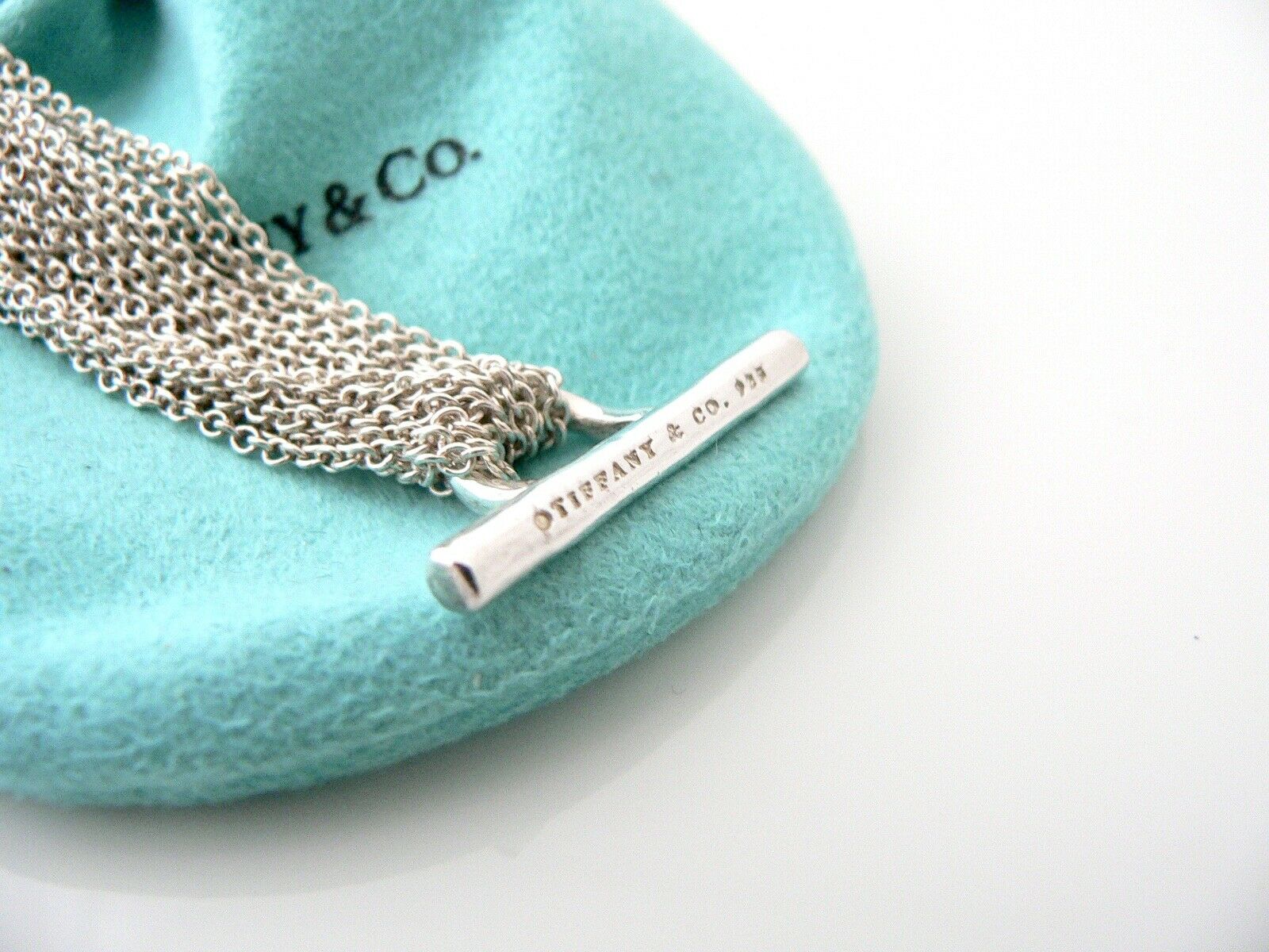 Tiffany & Co Silver Circle Mesh Necklace Pendant Chaim Link Chain Gift Pouch