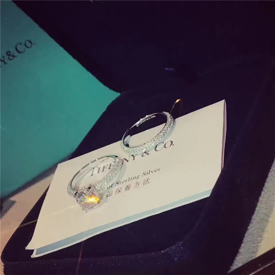 Tiffany Narrow Double Rings Set Paved Crystals 2021 Hot Selling