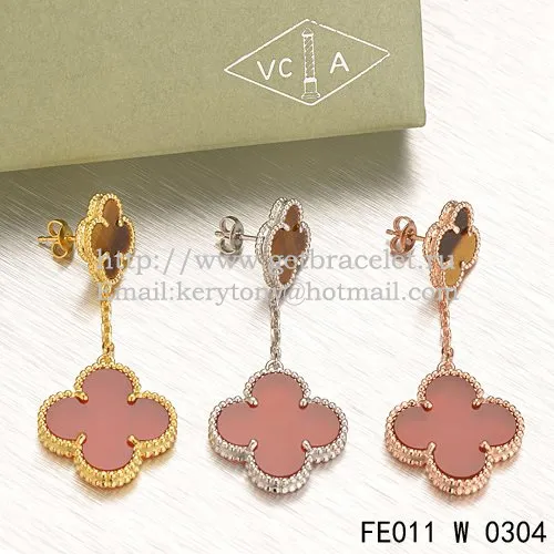 Van Cleef & Arpels Magic Alhambra Earrings White Gold With Tiger's Eye Carnelian