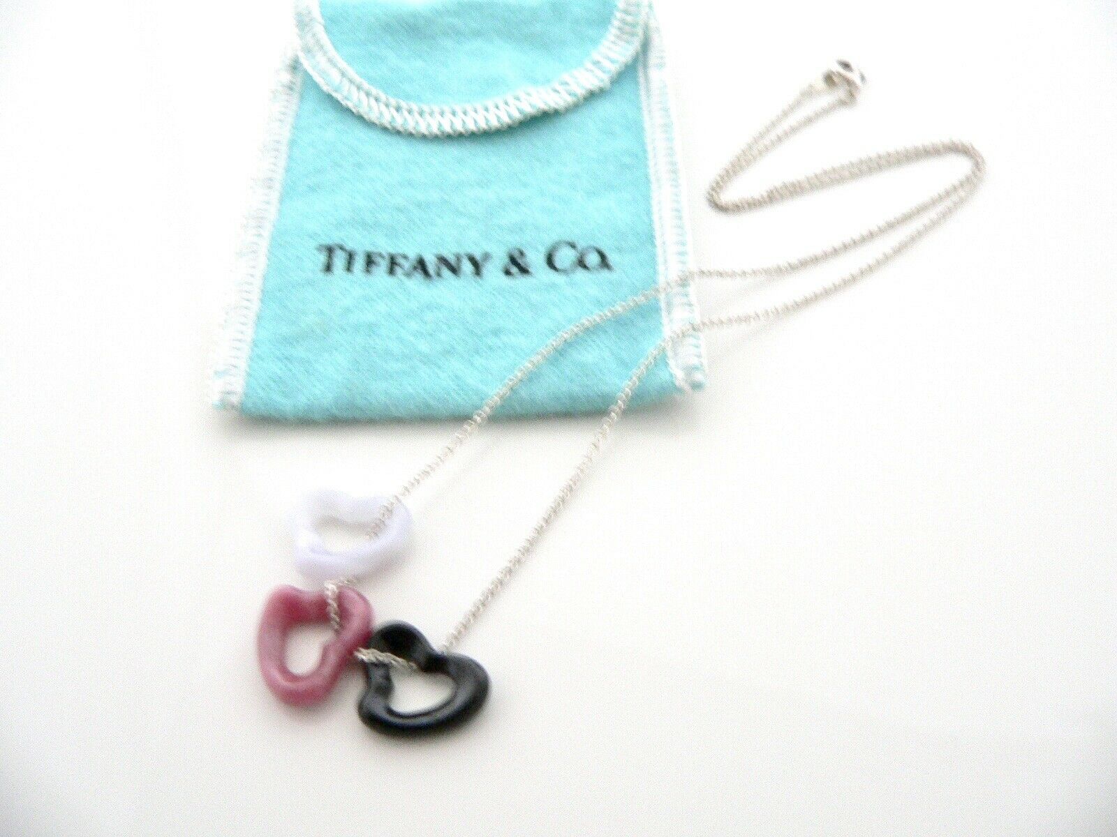 Tiffany & Co Silver Heart Necklace Jade Blue Agate Pink Gemstone Pendant Love