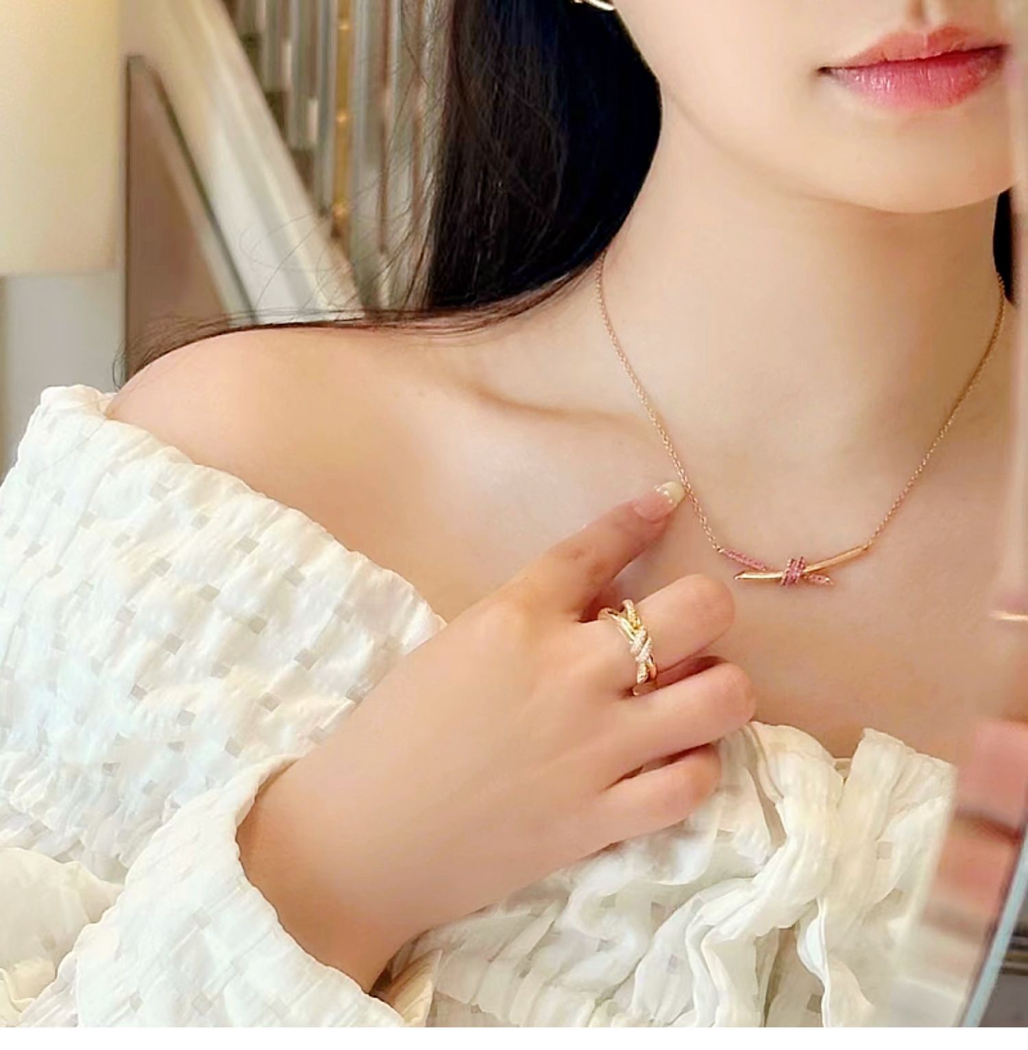 Tiffany Knot Necklace, Pink Diamond