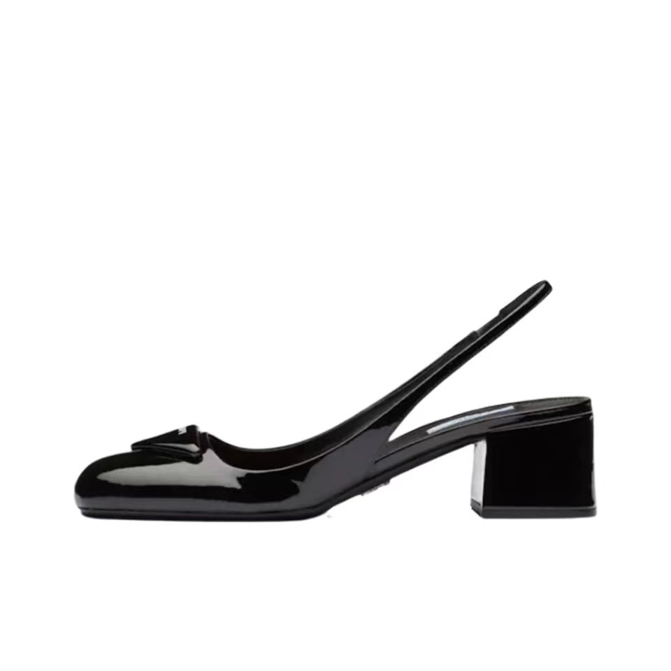 Prada Patent Leather Chunky Heel Slide Sandal (Replica)