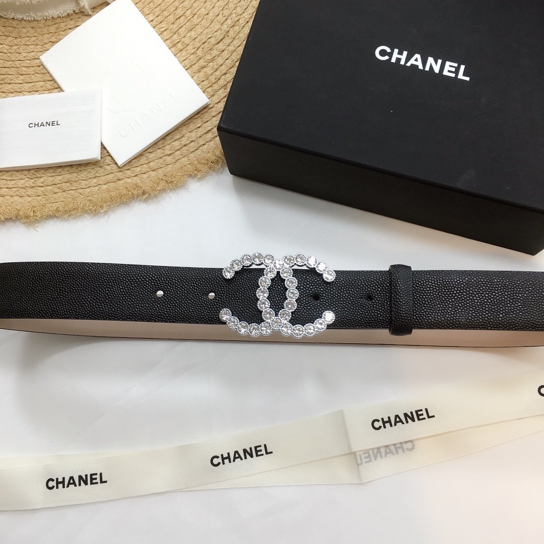 Chanel Belt With Beaded Buckle Black With Silver Hardware Women Belt 30MM