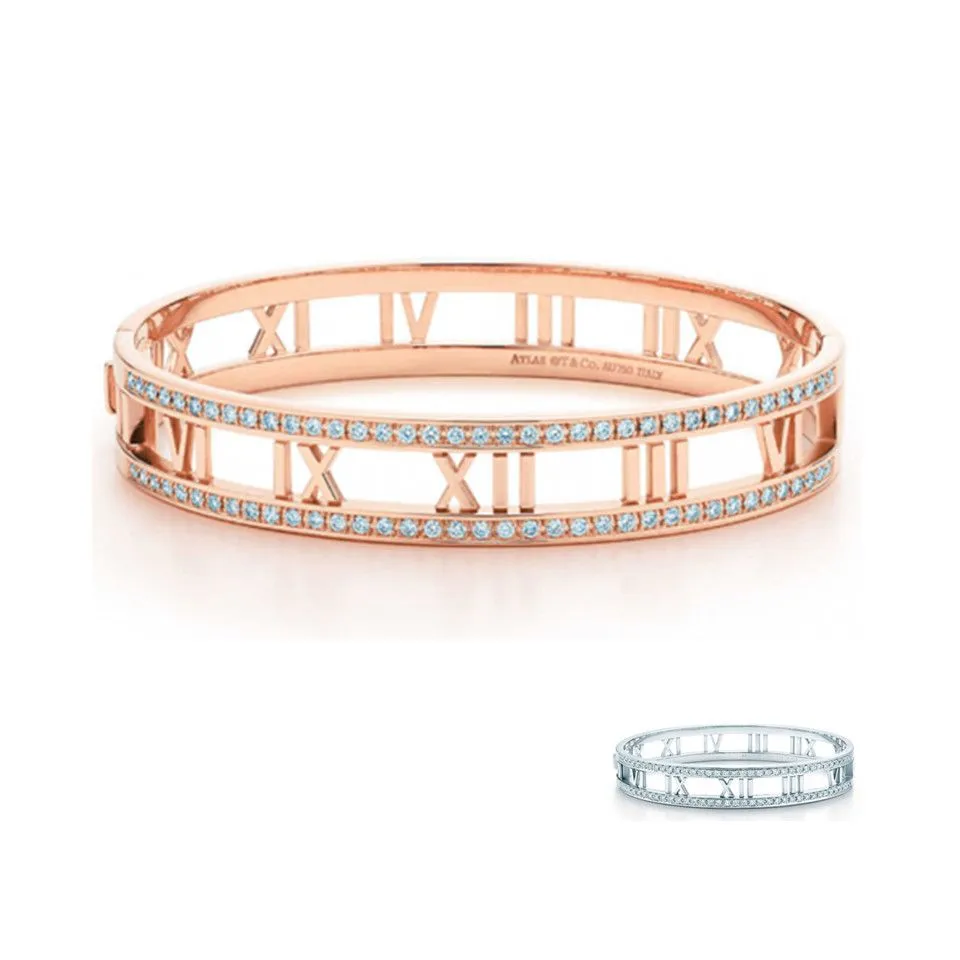 Replica Tiffany Atlas Open Hinged Bangle Pave Diamonds GRP08555