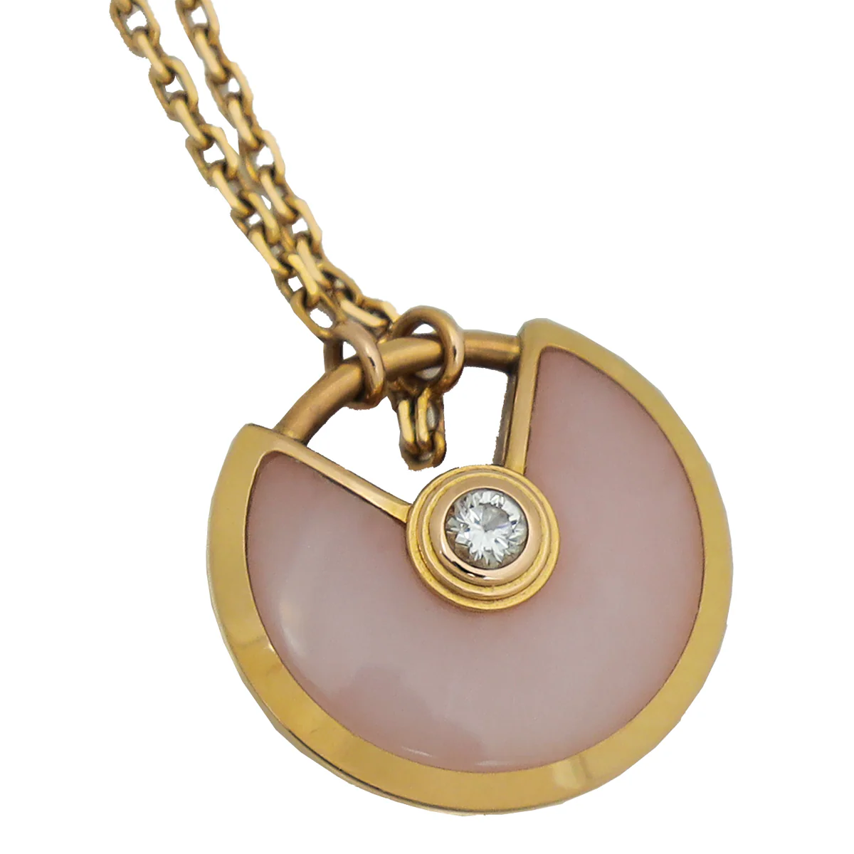 Cartier 18K Rose Gold Pink Opal Diamond Amulette De Cartier XS Necklace