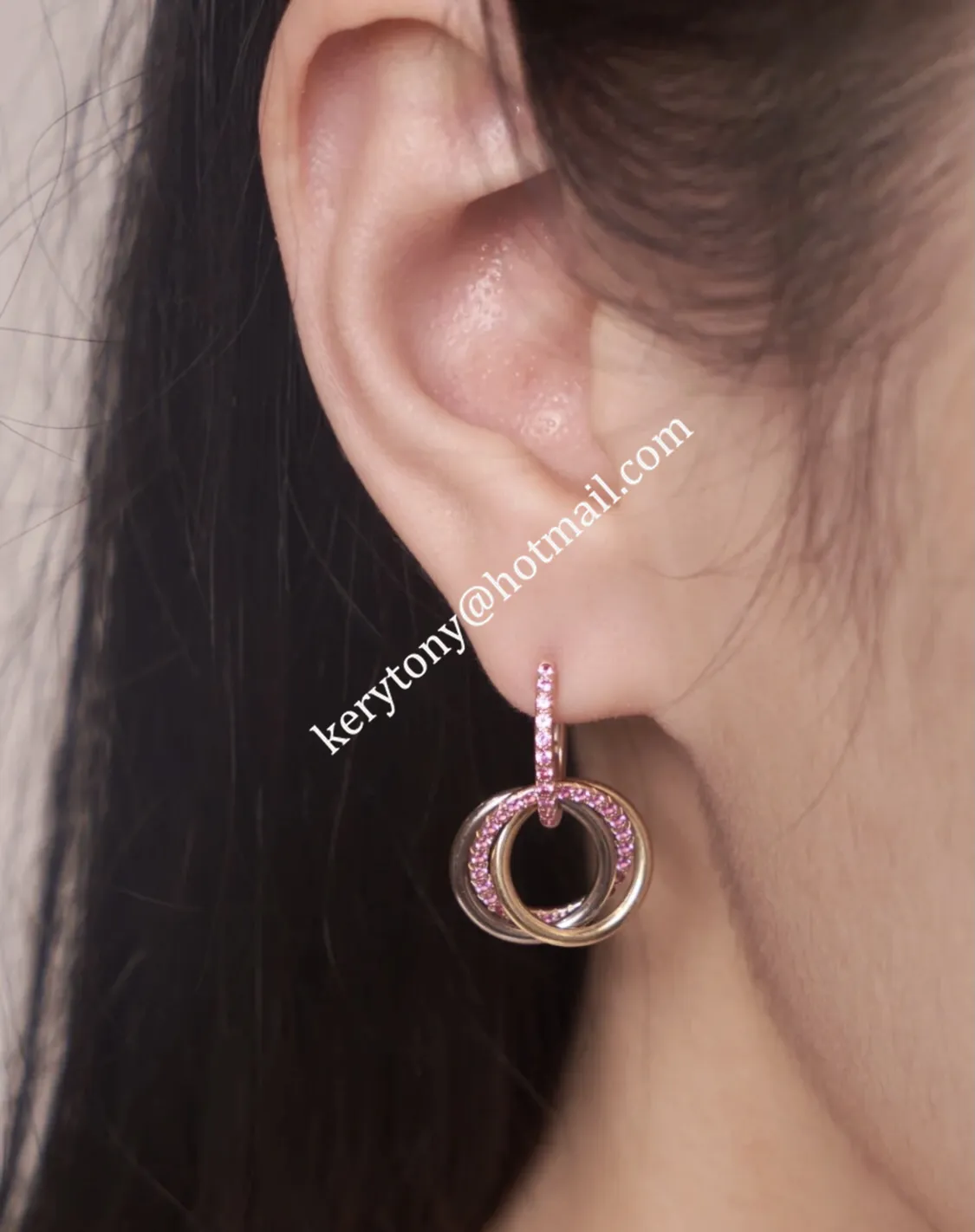 Fake Cartier Trinity Earrings White Gold/Yellow Gold with Pink Diamonds Best Gift