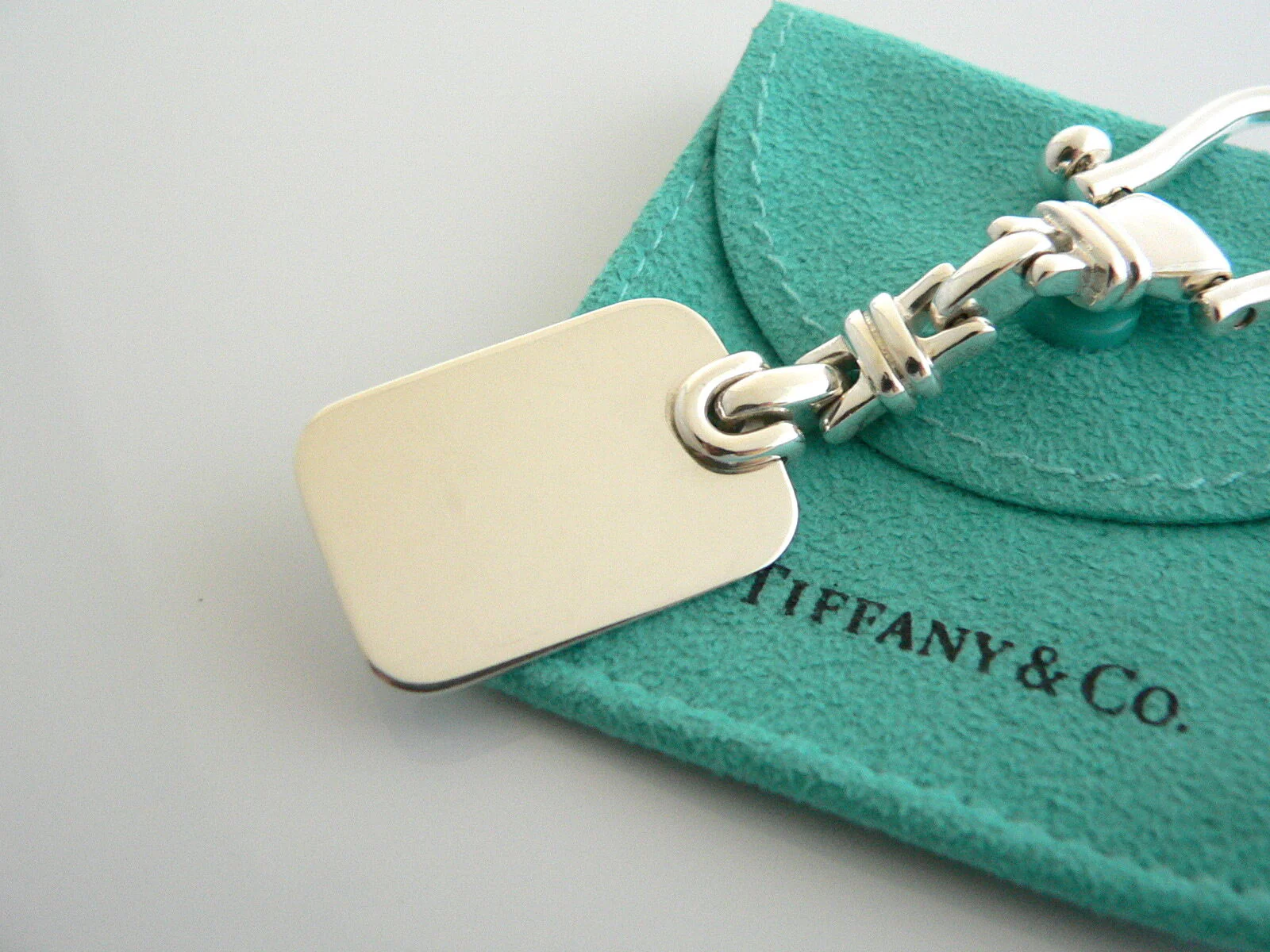 Tiffany & Co Silver Rectangle Link Key Ring Key Chain Keychain Engravable Gift