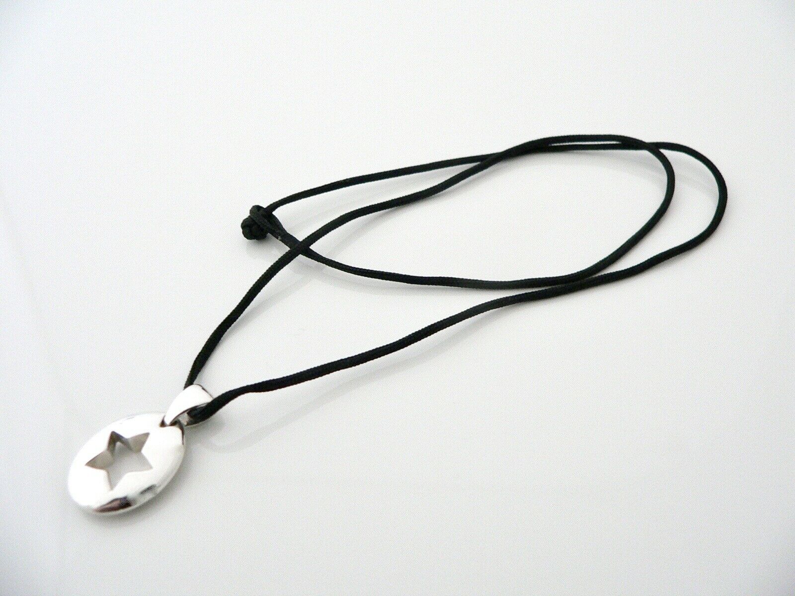 Tiffany & Co Star Stencil Charm on Silk Cord Necklace Pendant Silver Gift Love