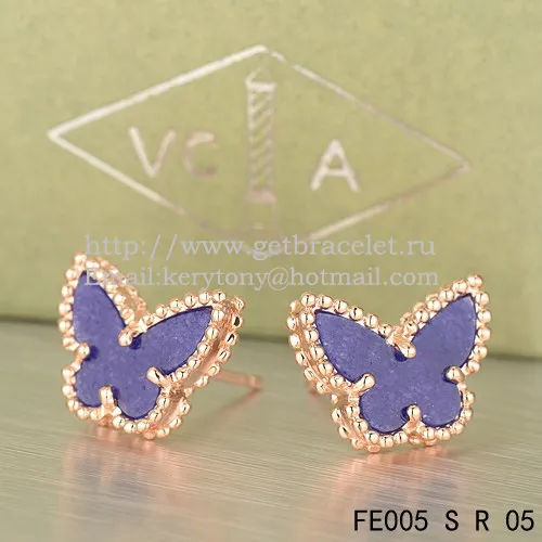 Van Cleef & Arpels Sweet Alhambra Butterfly Earrings Pink Gold With Lapis Stone Mother Of Pearl
