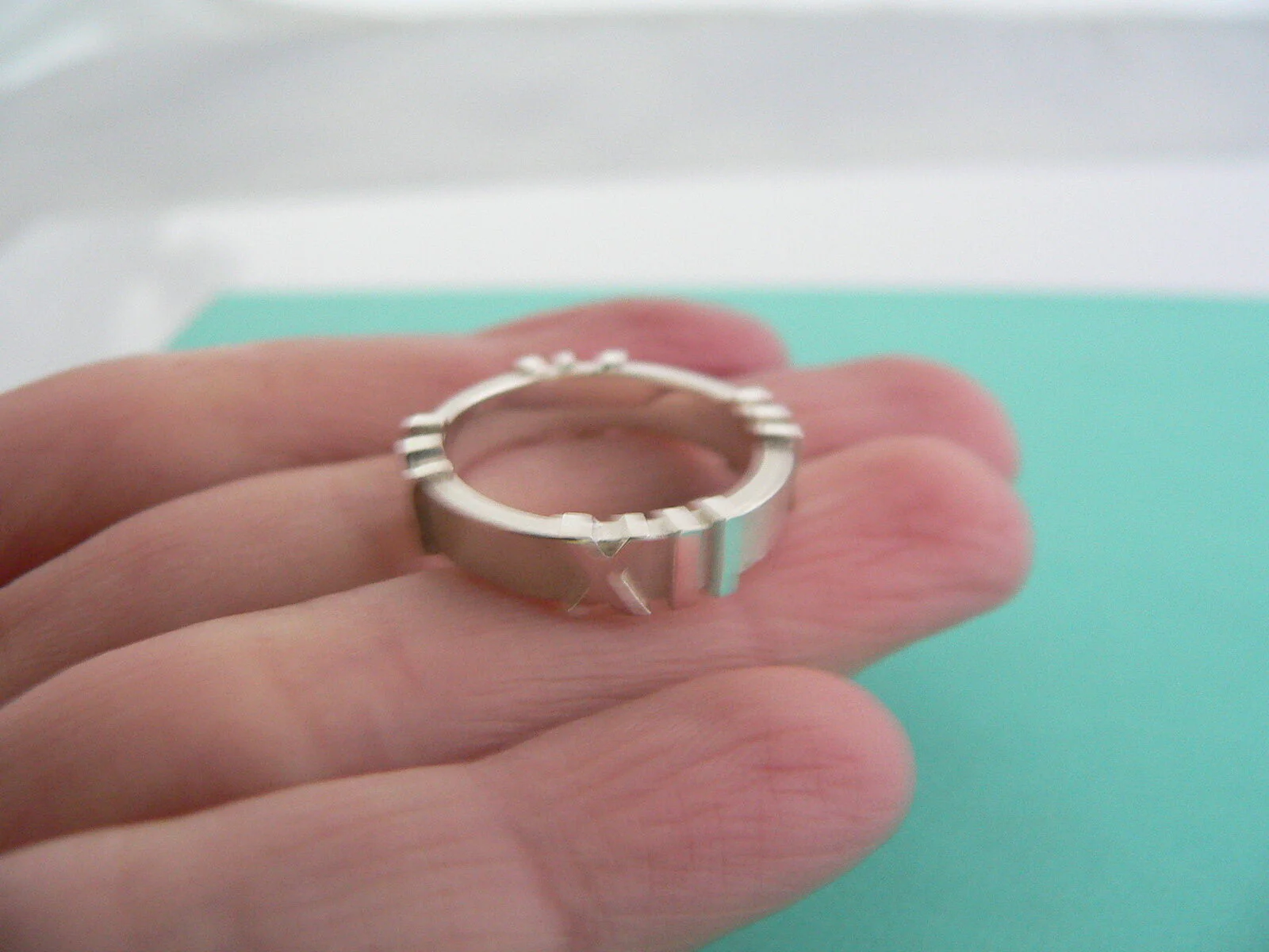 Tiffany & Co Silver Atlas Ring Band Sz 6 Mint Etched Gift Love Roman Numeral