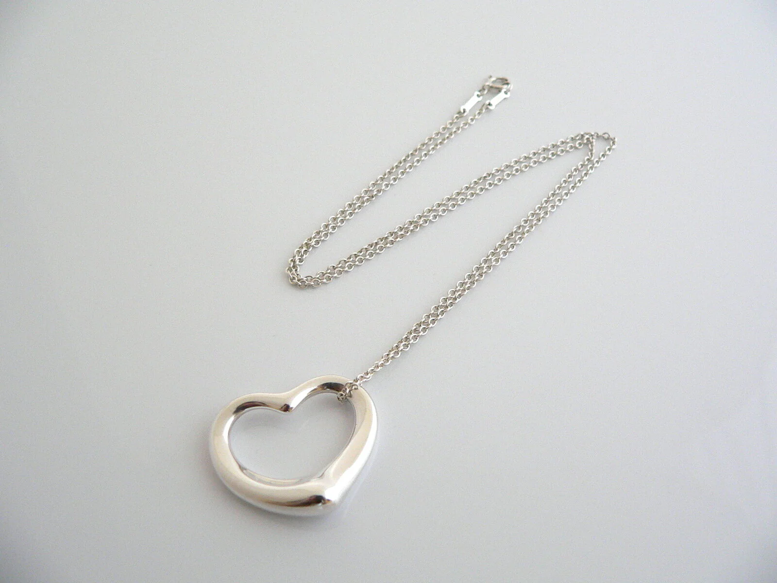 Tiffany & Co Silver Peretti Large Open Heart Necklace Pendant Chain Love Gift