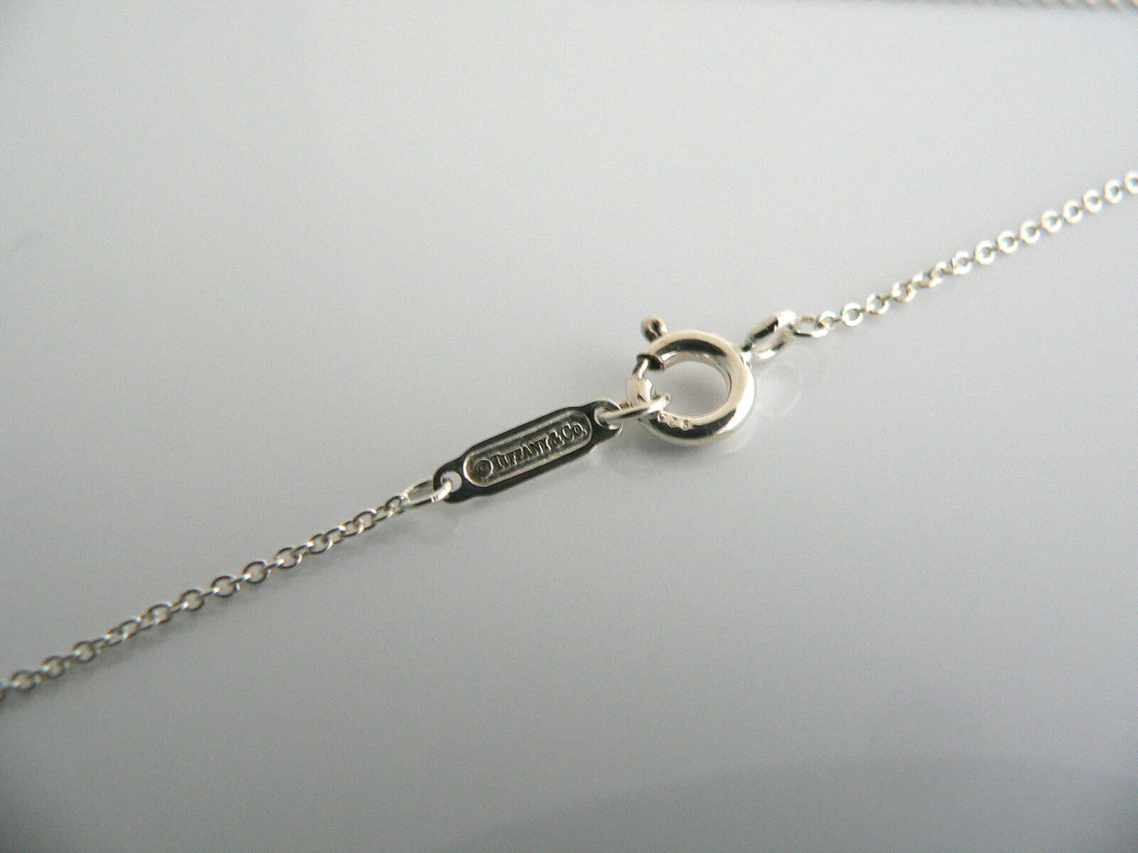 Tiffany & Co Silver Oval Black Titanium Key Necklace Pendant Chain Gift 17 Inch