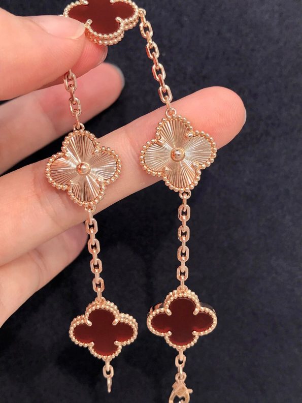 Van Cleef Bracelet Dupe – Red & Gold Clover Bracelet, Rose Gold