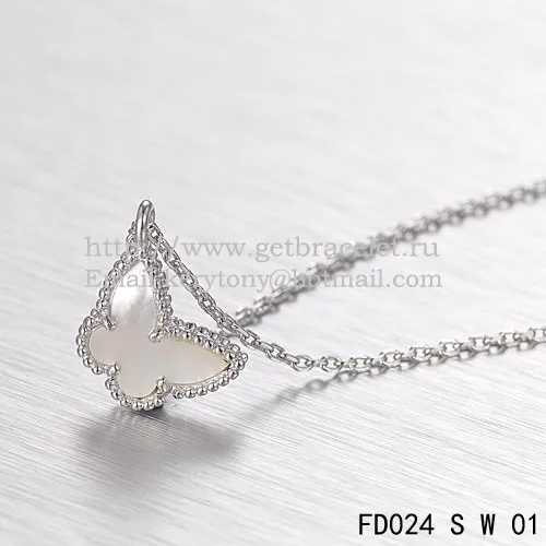 Van Cleef Arpels Lucky Alhambra Butterfly Necklace White Gold With White Mother Of Pearl