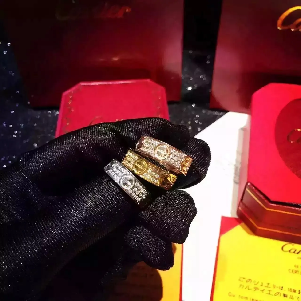 Original Copy Cartier Love Ring 18K Yellow Gold With Paved Diamonds