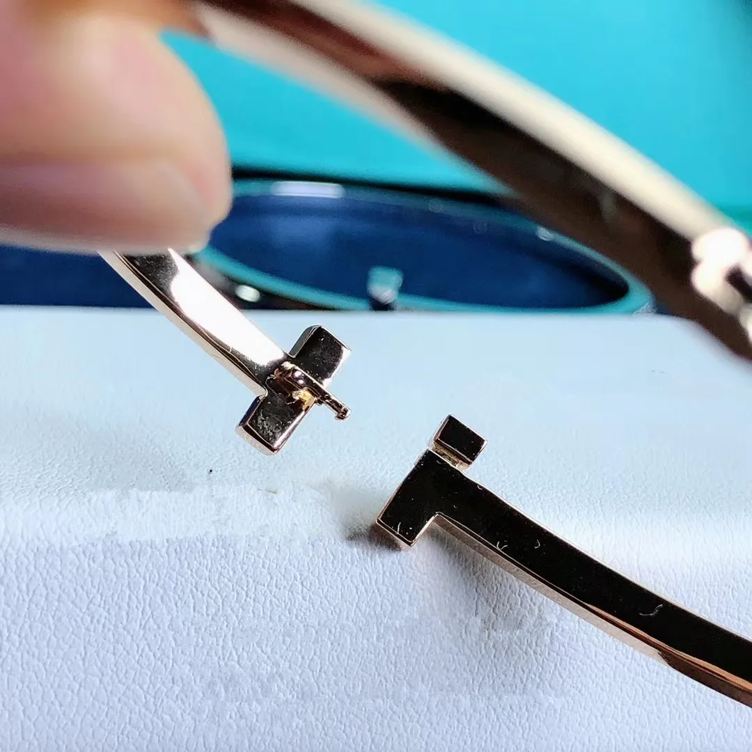 Tiffany T T1 Narrow Hinged Bangle With Diamonds Champagne Gold/White Gold