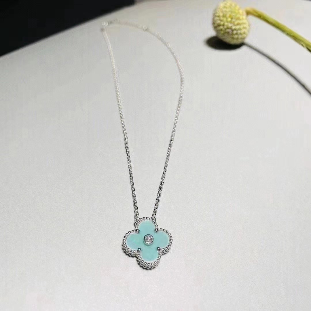 Van Cleef & Arpels Light Blue Clover Necklace, Vintage Alhambra pendant