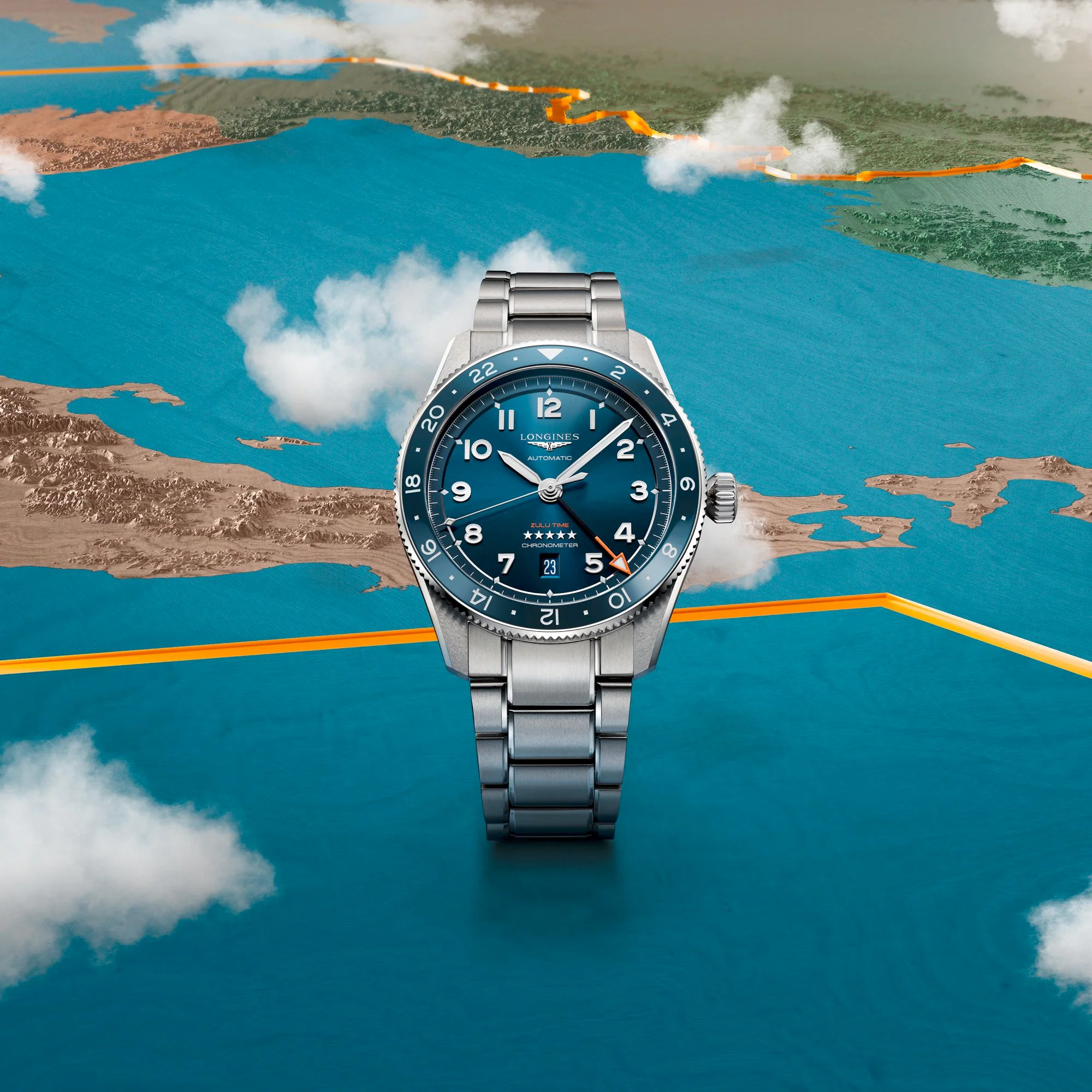 Spirit 42MM Zulu Time GMT Blue Steel Watch L38124936