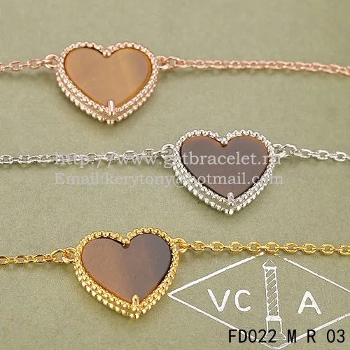 Van Cleef Arpels Sweet Alhambra Heart Pendant Pink Gold With Tiger's Eye Mother Of Pearl