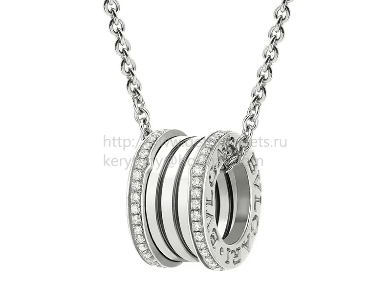 B.zero1 Pendant with Chain in White Gold with Pave Diamonds on the Edges