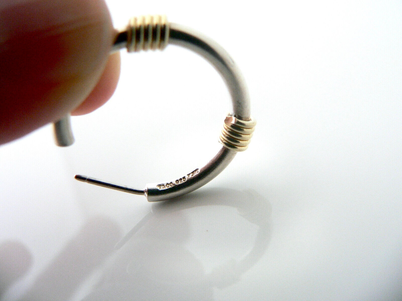 Tiffany & Co Silver 18K Gold Triple Coil Hoop Hoops Earrings 1 Inch Gift Love