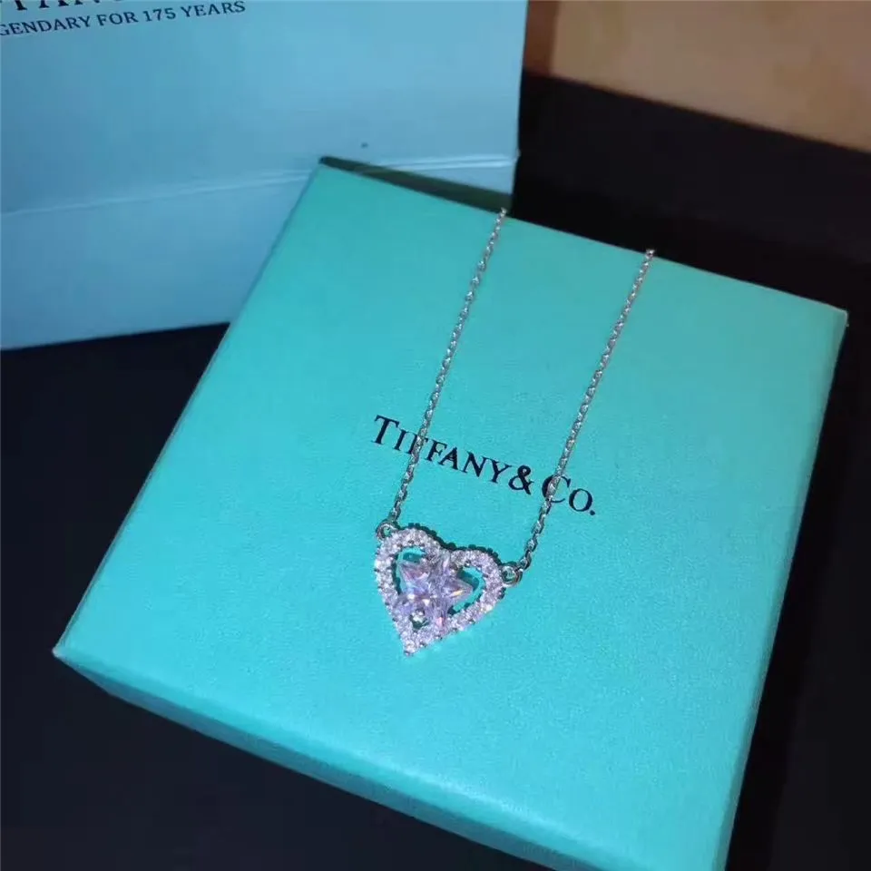 Low Price Tiffany Necklace Heart & Star Gemstones Pendant Elegant Style USA Women Gift