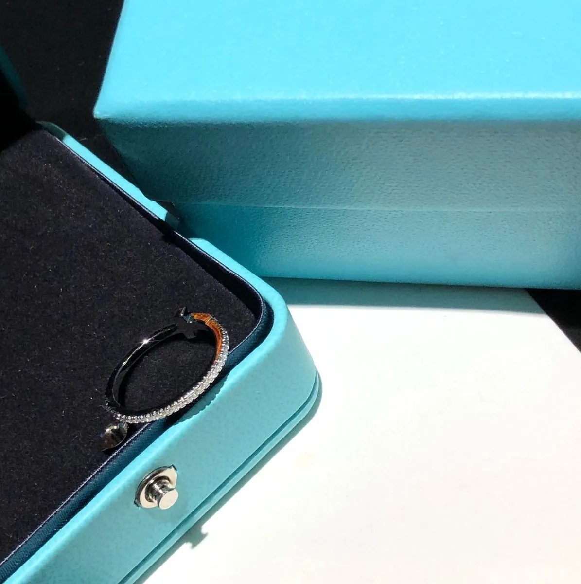 Fine Jewelry Tiffany T 925 Silver Cross Fully-diamonds Ladies Wire Band Ring