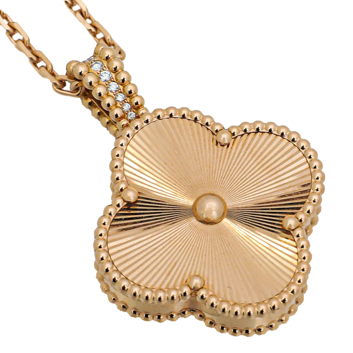 Van Cleef & Arpels 18K Pink Gold Diamonds Alhambra Secret Quartz Pendant Watch