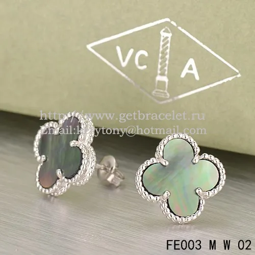 Van Cleef & Arpels Sweet Alhambra Earrings White Gold With Gray Mother Of Pearl