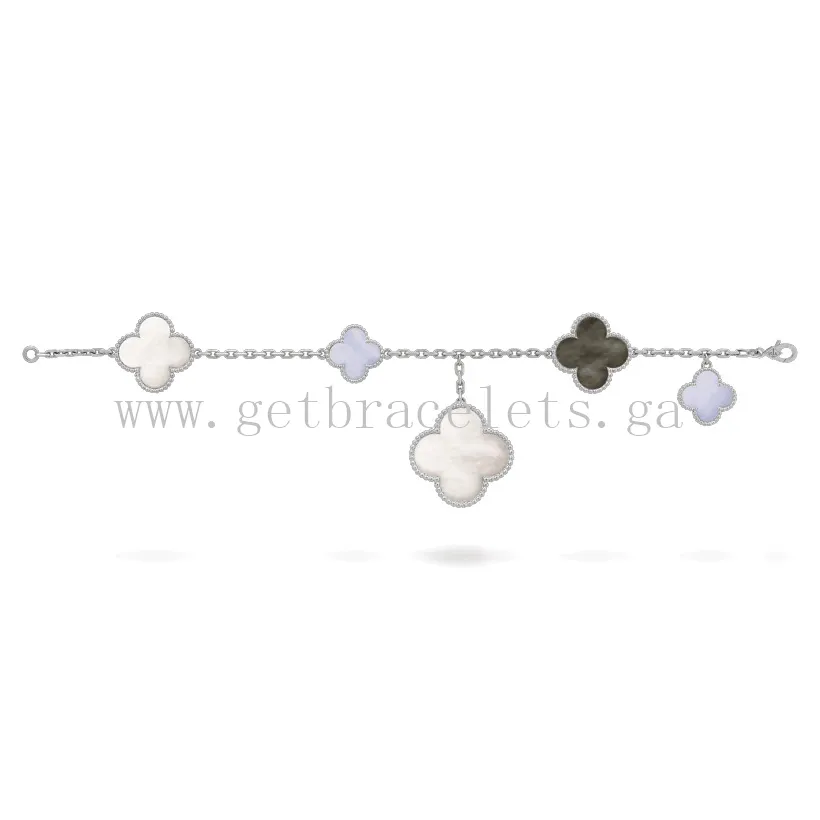 Van Cleef & Arpels Magic Alhambra Bracelet 5 Motifs Chalcedony and White and Gray mother-of-pearl