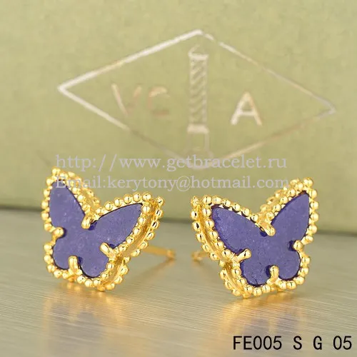 Van Cleef & Arpels Sweet Alhambra Butterfly Earrings Yellow Gold With Lapis Stone Mother Of Pearl