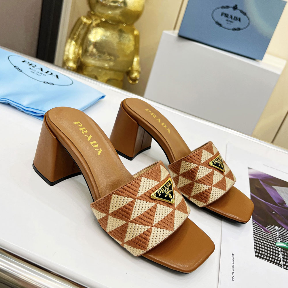 Prada Fabric Chunky Heels Sandals Slide (Replica)