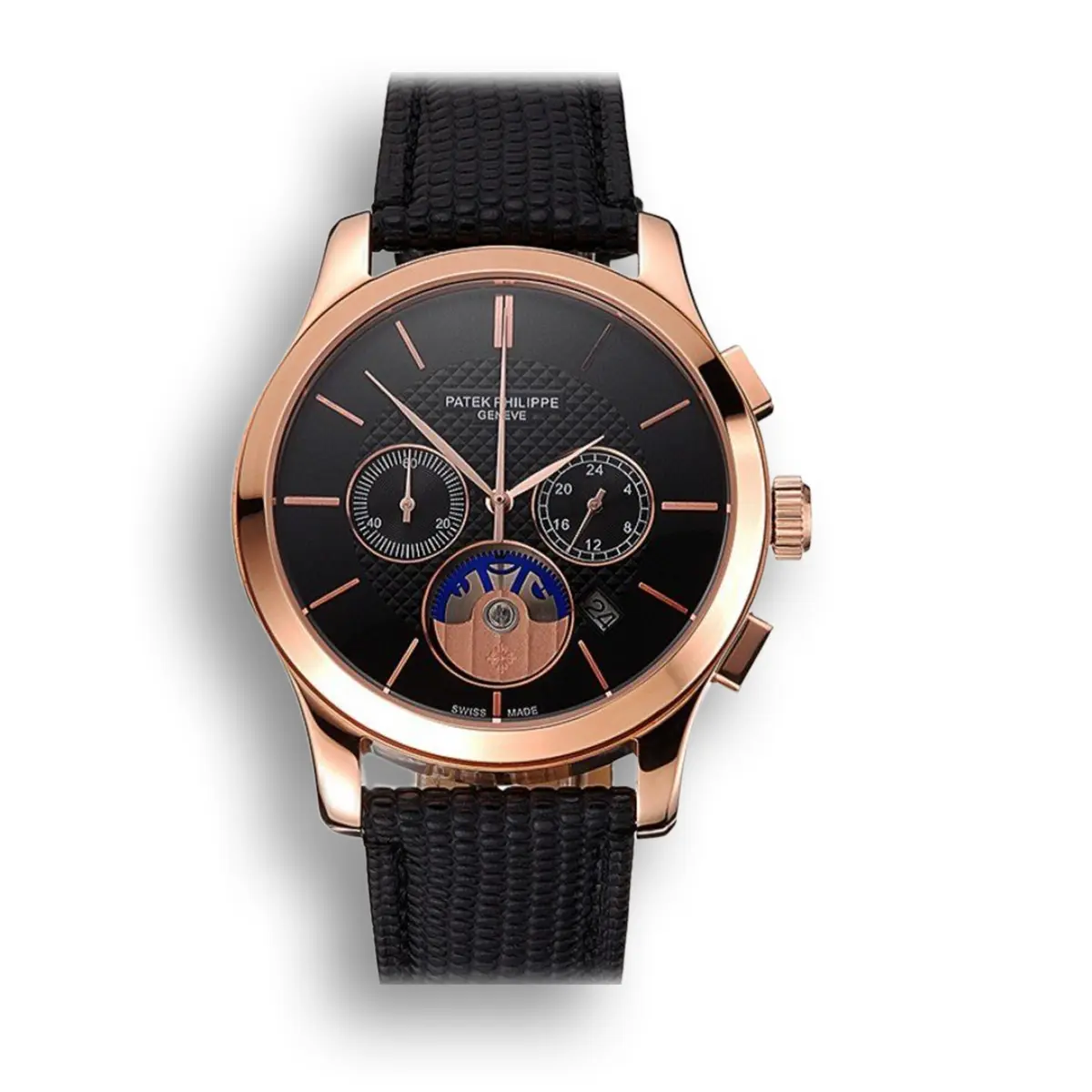 Chronograph Dial Black 43 mm, Rose Gold Plated