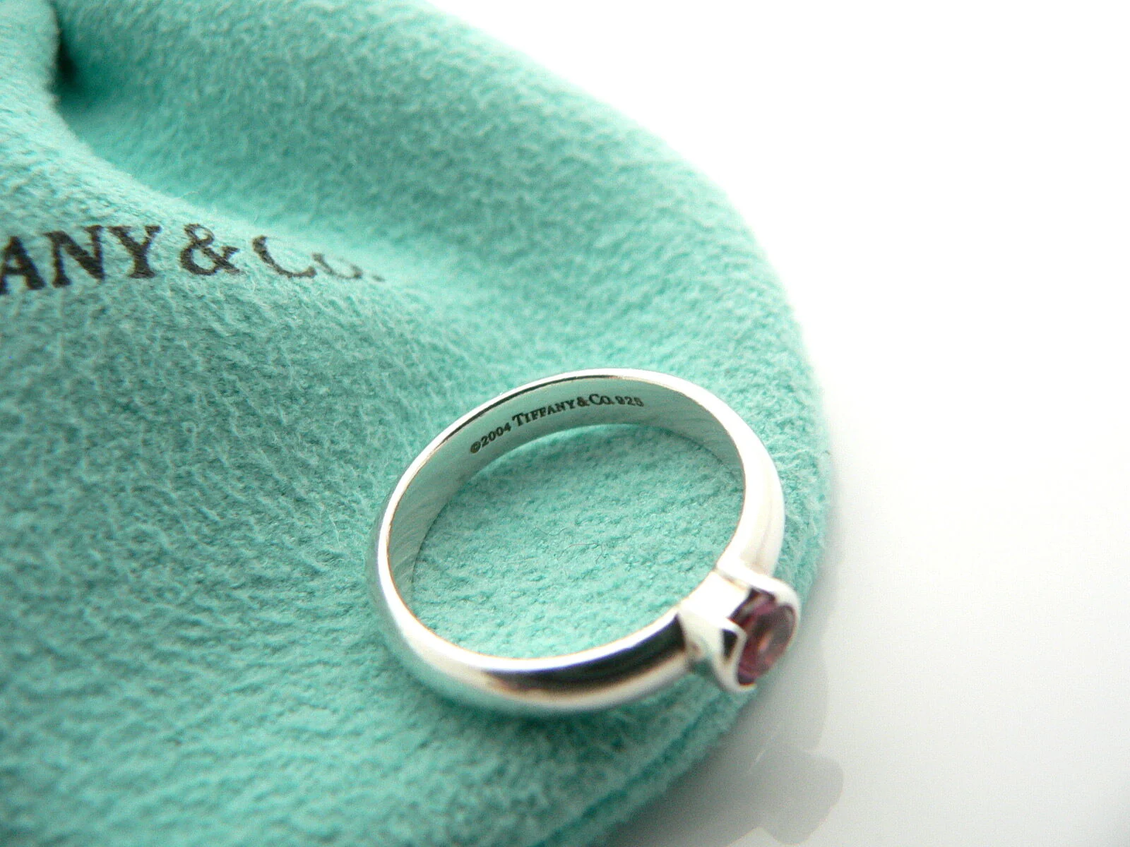 Tiffany & Co Silver Pink Tourmaline Ring Band Sz 4.75 Gemstone Stacking Gift