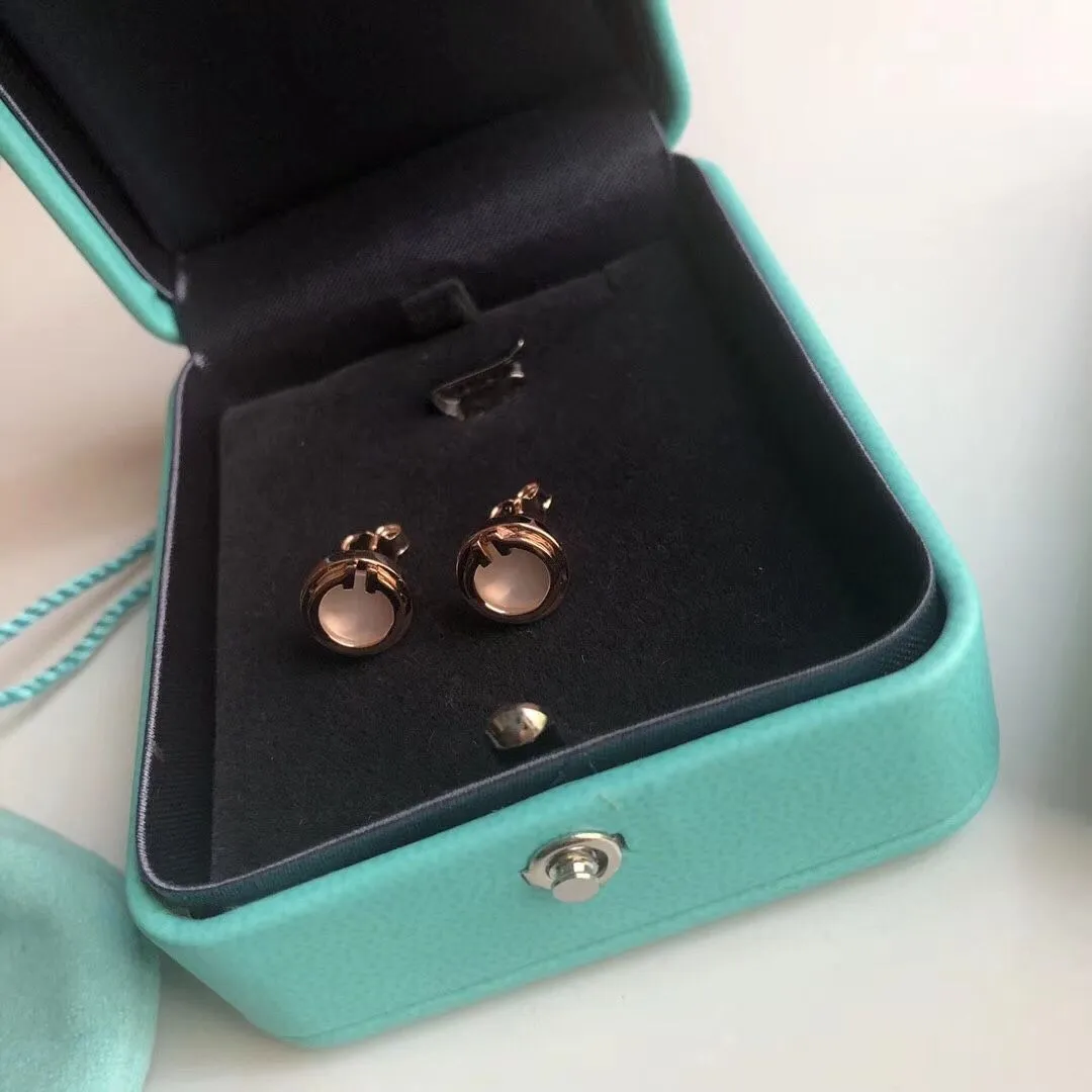 Copy Tiffany Tiffany T White Mother Of Pearl 18K Rose Gold Circle Earrings Button Stud Earrings