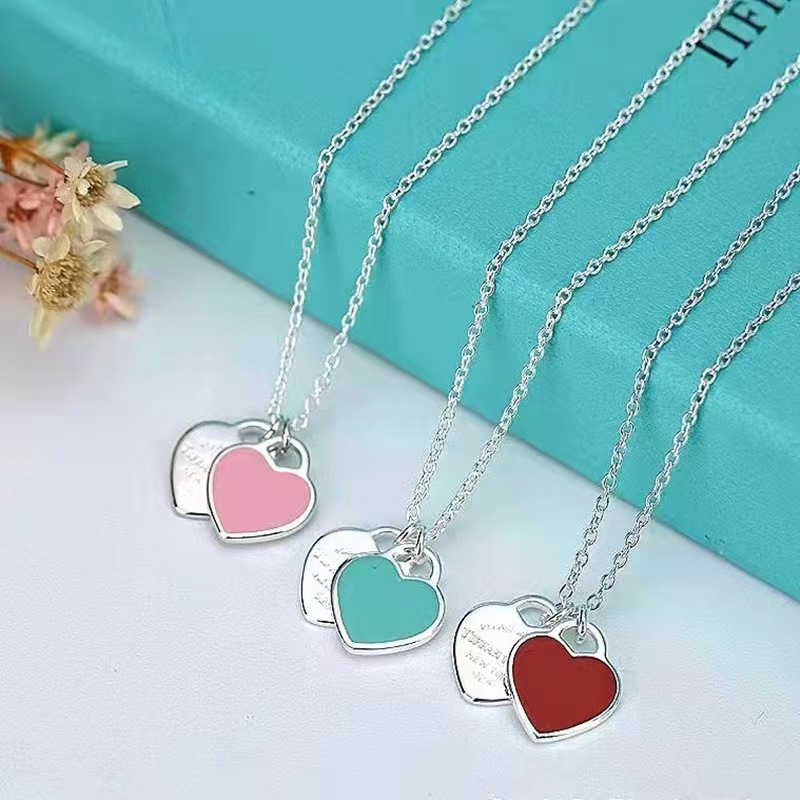 Tiffany&Co, Return to Tiffany Double Heart Tag Pendant, Blue & Red & Pink