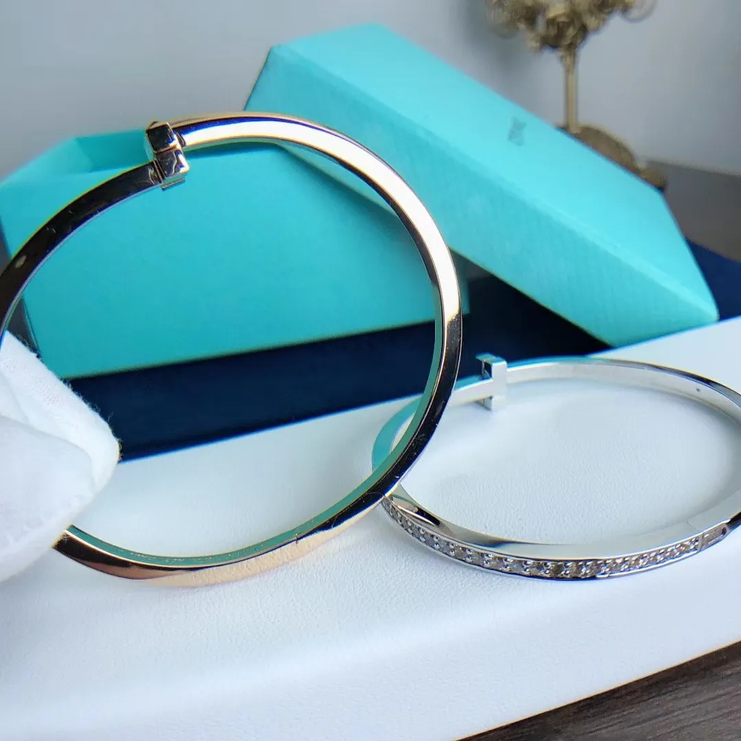 Tiffany T T1 Narrow Hinged Bangle With Diamonds Champagne Gold/White Gold