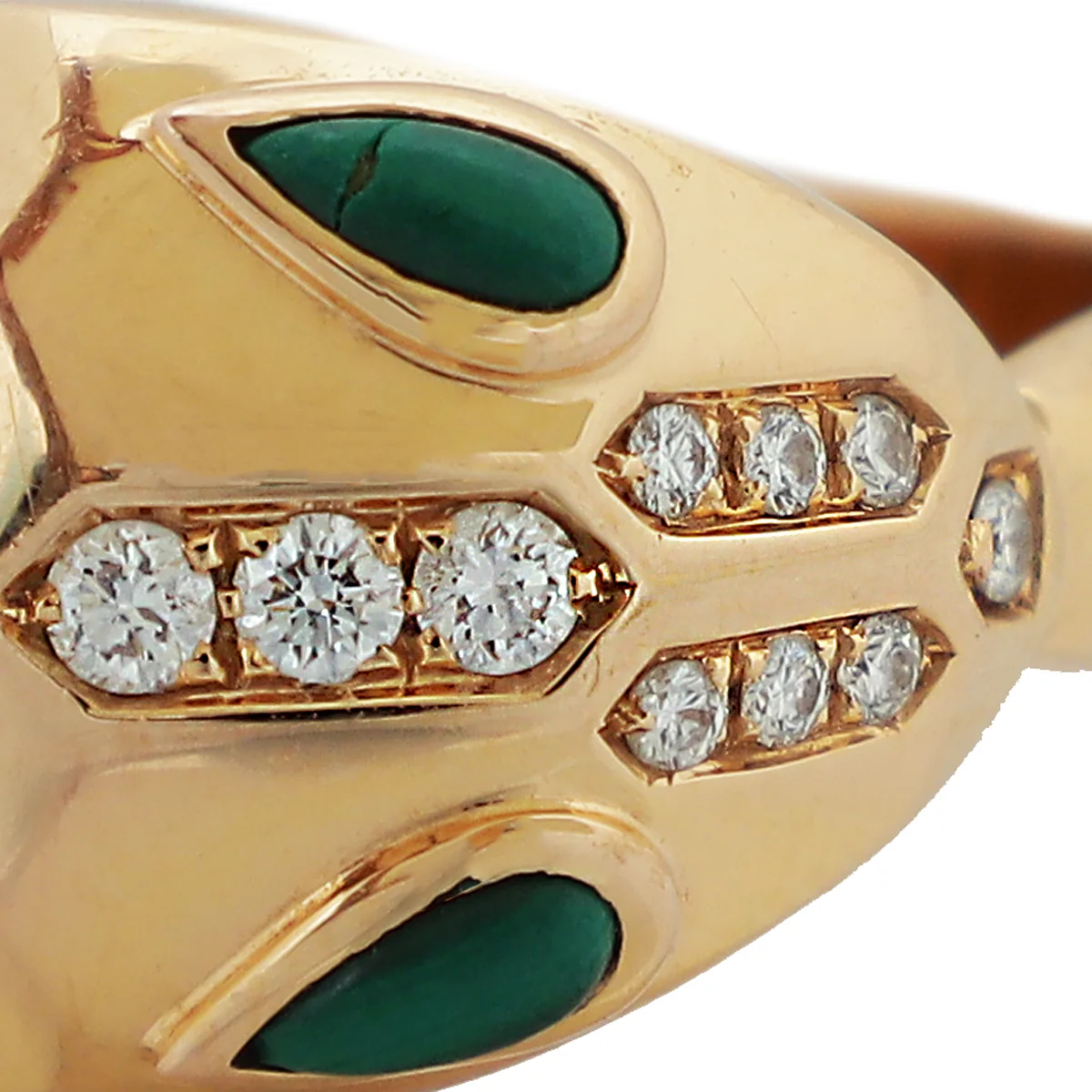 Bvlgari 18K Pink Gold Malachite Diamond Serpenti Ring 49